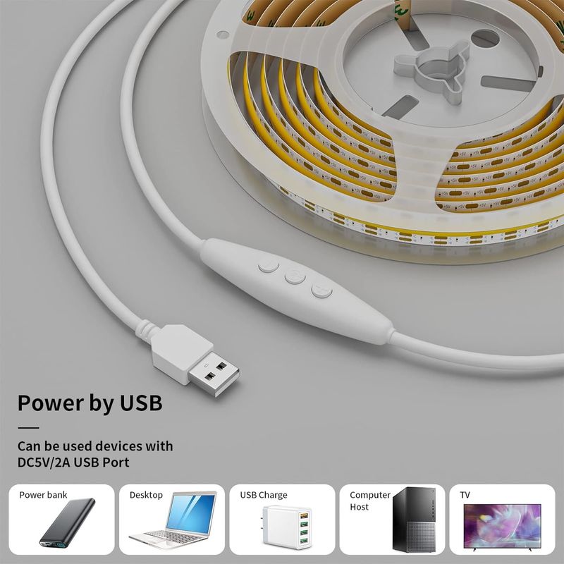 COB LED Strip Light CCT Tunable 560LEDs CRI90 2m Dimmable 2700K-6500K Kit de luces de cinta LED de 24 V para el dormitorio debajo del gabinete