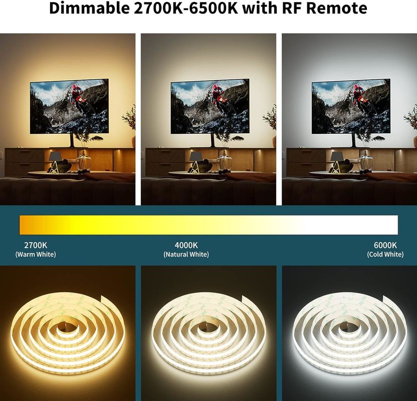COB LED Strip Light CCT Tunable 560LEDs CRI90 2m Dimmable 2700K-6500K Kit de luces de cinta LED de 24 V para el dormitorio debajo del gabinete