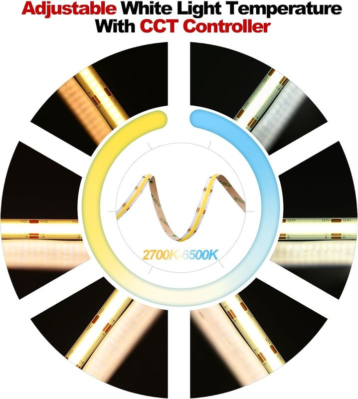 560LEDs COB LED Strip 90 CRI CCT Flexible COB 3M con adaptador y controlador de micro RF