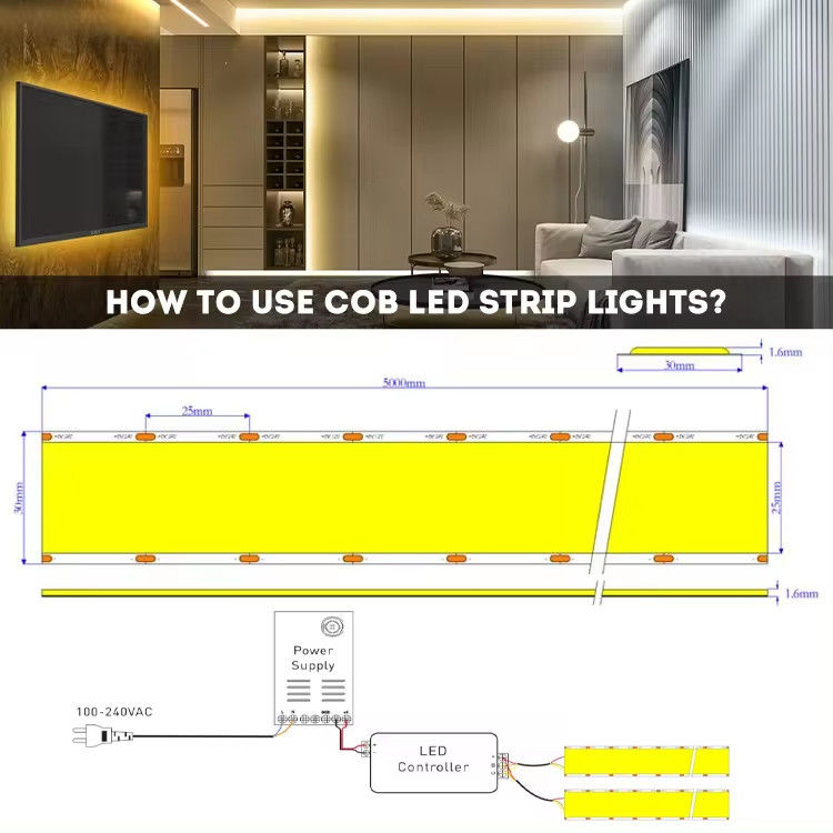 Nueva llegada super ancha de 30 mm de ancho 1600leds COB LED tira 5 filas 40W/M 90 CRI 2700K 6500K COB LED Lámparas de tira para interiores