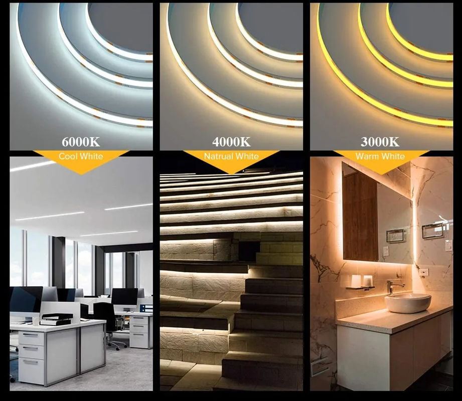 Venta caliente 480leds 12W/M Disminuible IP20 90Ra COB LED Strip 12V/24V Voltado de entrada