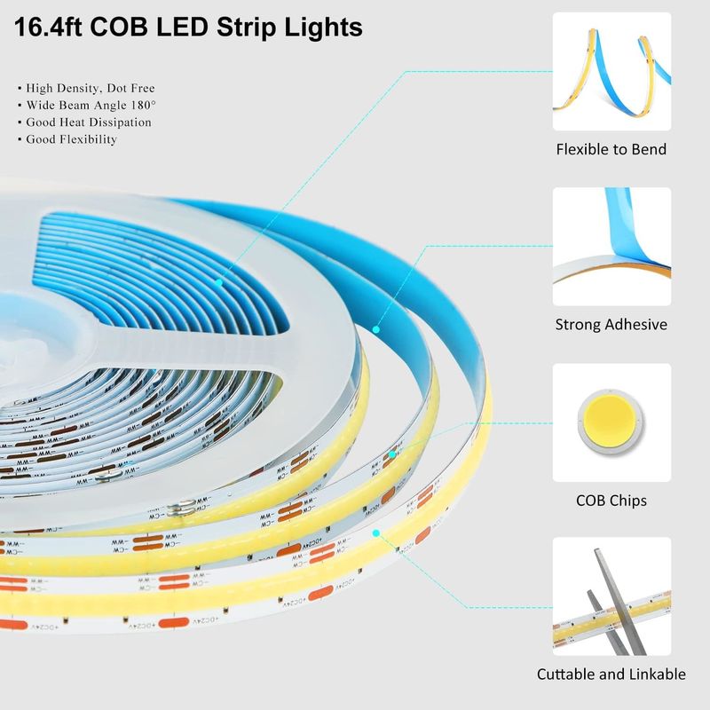 COB LED Strip Lights CCT (2700K-6500K Tunable) 2M 560LEDs/m CRI90 Led Tape Light Kit con caja de paquete de la tira de led para el hogar