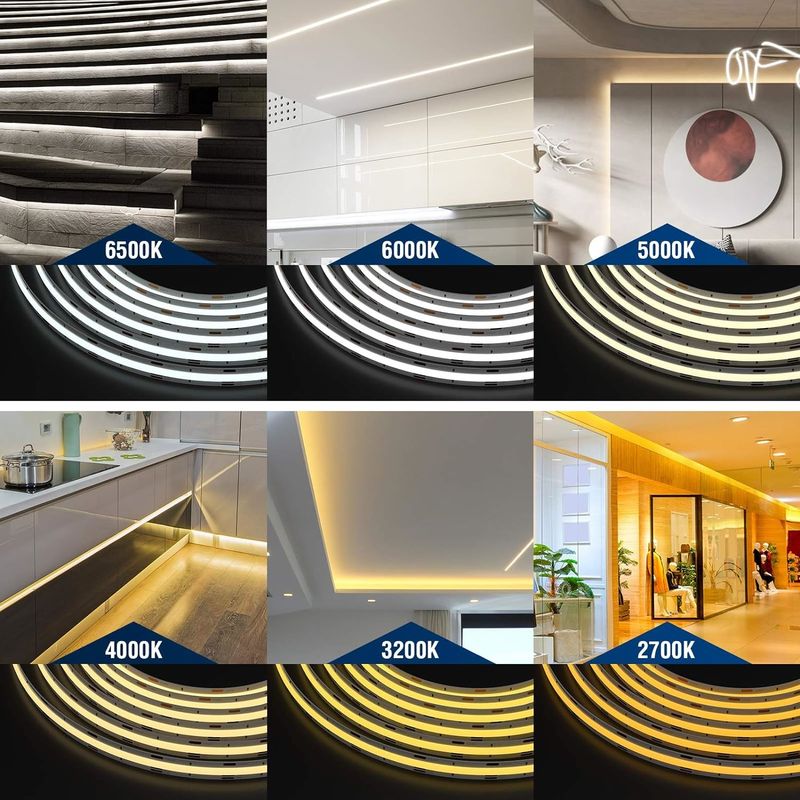 COB LED Strip Lights CCT (2700K-6500K Tunable) 2M 560LEDs/m CRI90 Led Tape Light Kit con caja de paquete de la tira de led para el hogar