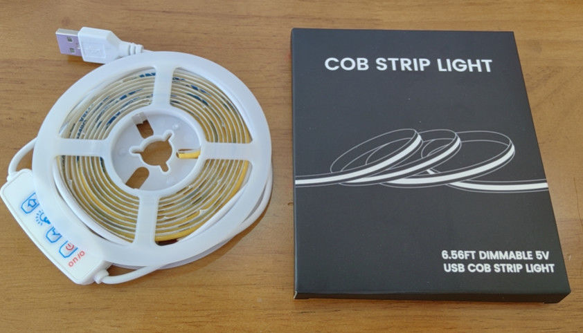 Nuevo modelo DC5V COB LED Strip Lights 2M 300LEDs/m CRI90 USB Led Tape Light box Kit con caja paquete de la tira LED para el hogar