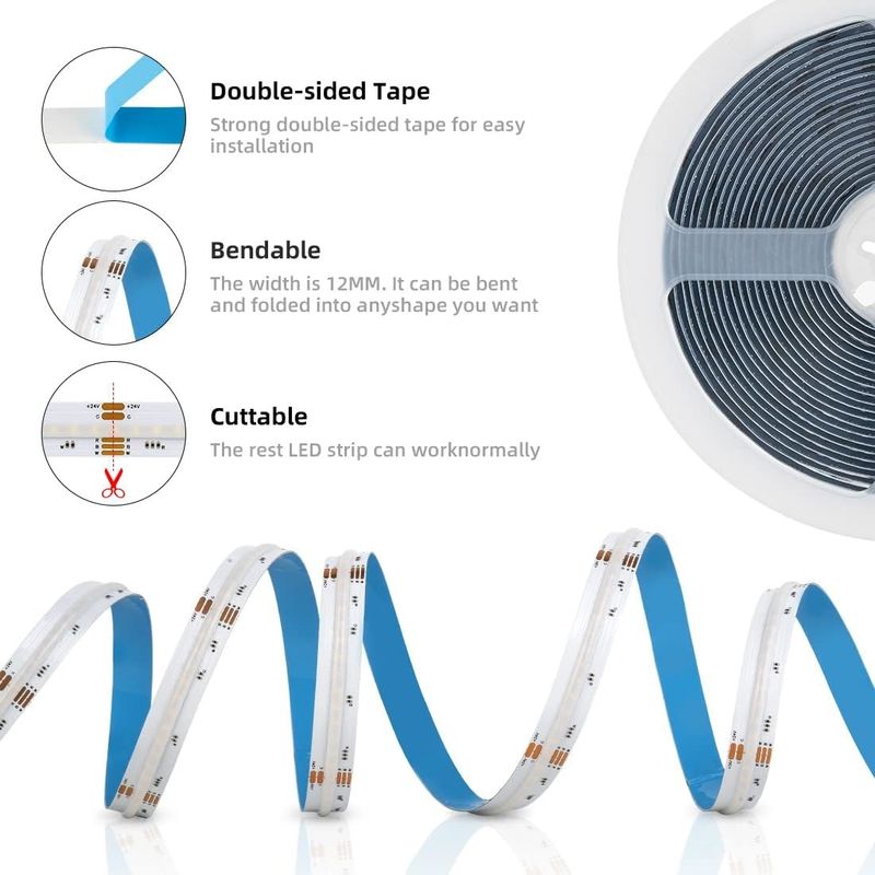 784 LEDs/m Chip RGBW COB LED Strips Dimmable desde -20°C hasta 60°C Voltado de entrada de 24V de corriente continua