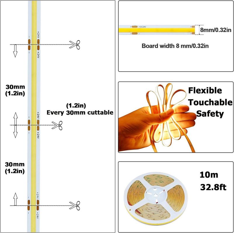 Decoración de interiores y exteriores COB LED Strip Light Alto CRI 280 320/480 Control remoto