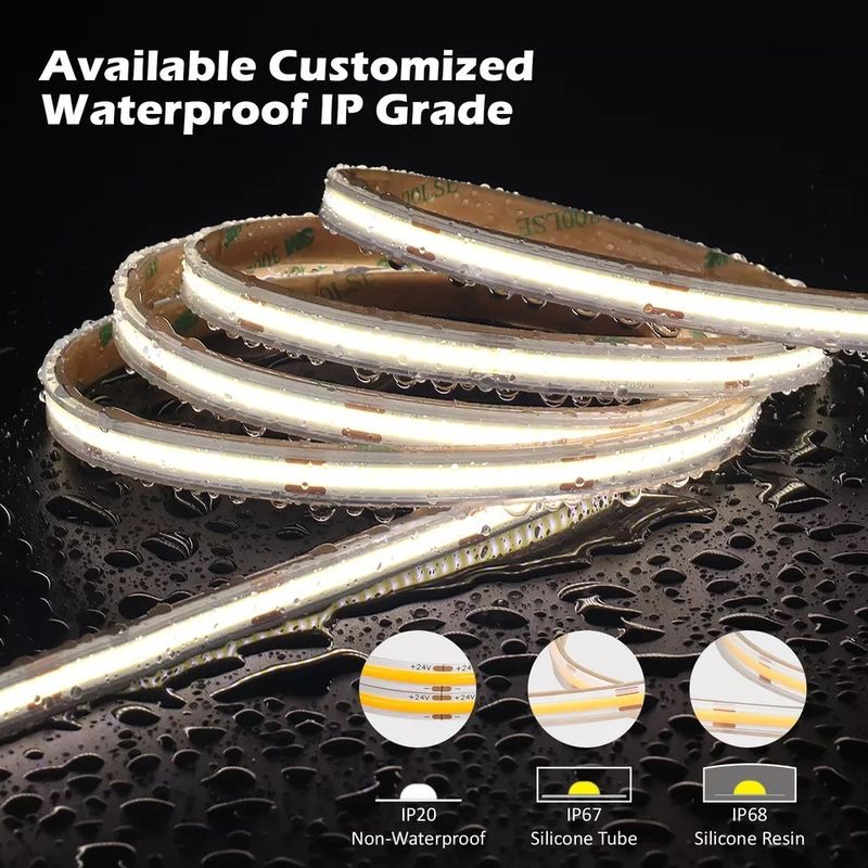 12V 24V resistente al agua IP65 IP67 IP68 CRI90 5M flexible COB LED para interiores y exteriores