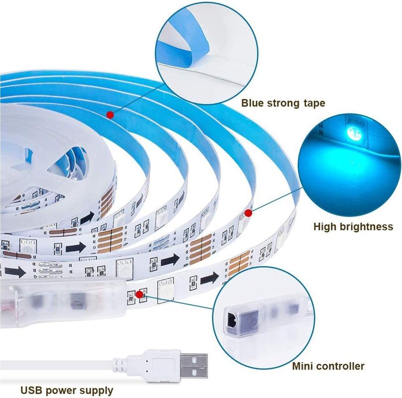 Smart LED Strip para decoración 12V 5V Control USB Sincronización de música y temperatura de color RGB