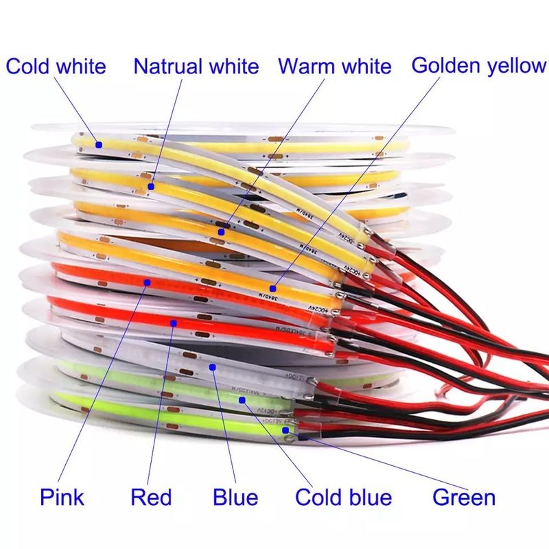 Flexible Cob Led Strip con color azul blanco cálido y eficiencia luminosa de lámpara de 90lm / w