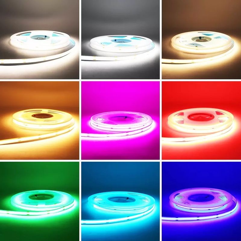 Flexible Cob Led Strip con color azul blanco cálido y eficiencia luminosa de lámpara de 90lm / w