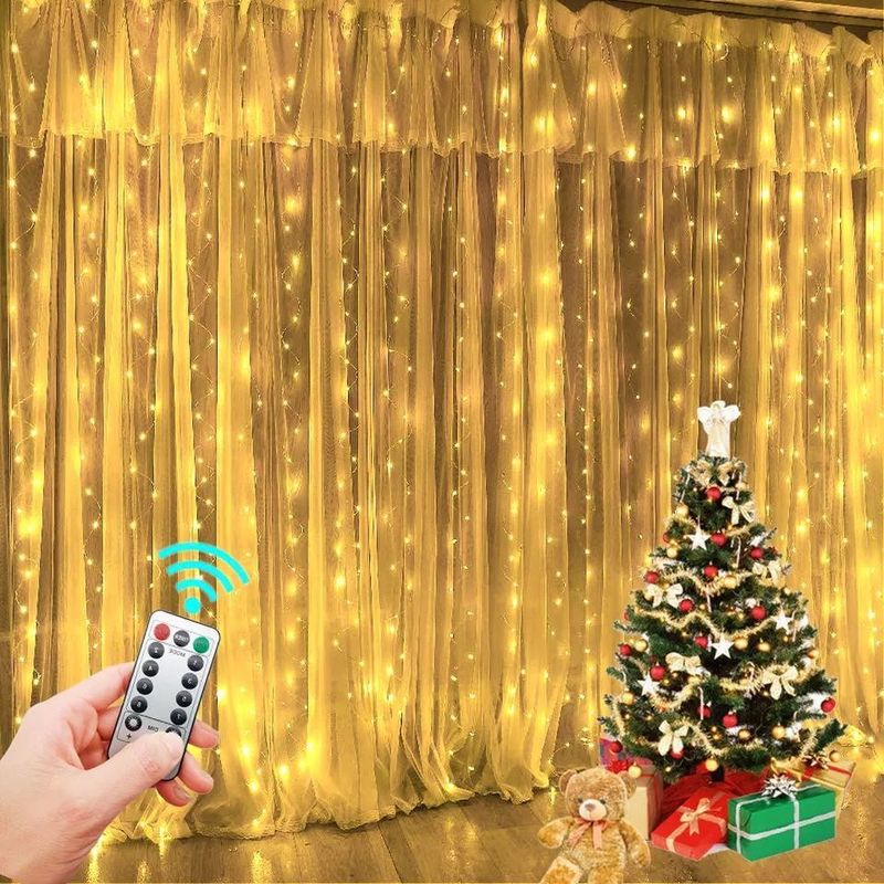 3500K Luz de cortina LED blanca cálida para decoraciones de dormitorio 3x2.4m 240d Modos de alimentación USB