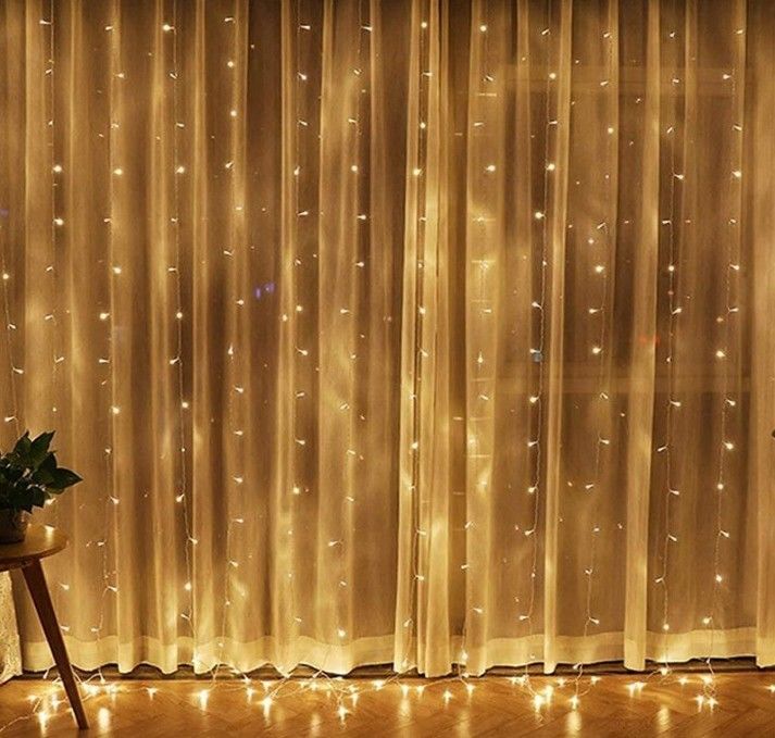 3500K Luz de cortina LED blanca cálida para decoraciones de dormitorio 3x2.4m 240d Modos de alimentación USB