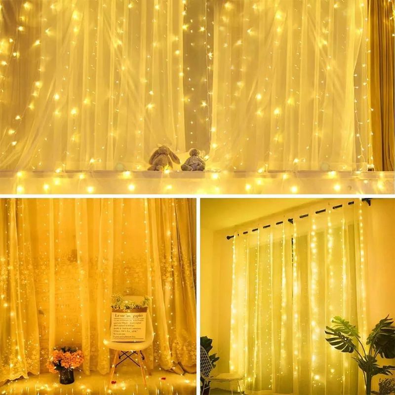 3500K Luz de cortina LED blanca cálida para decoraciones de dormitorio 3x2.4m 240d Modos de alimentación USB