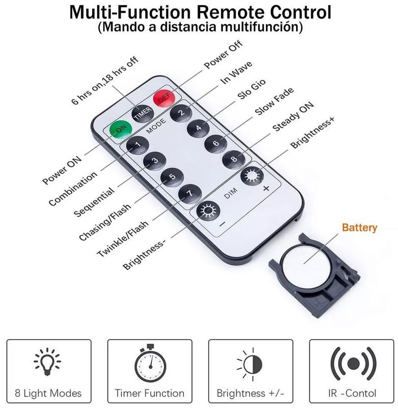 3500K Luz de cortina LED blanca cálida para decoraciones de dormitorio 3x2.4m 240d Modos de alimentación USB