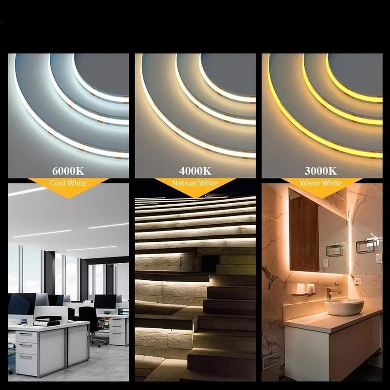 280 LEDs / metro 12v 24v 220v Rgbw Cob Light Strip Cob Led Longitud de la tira 50 metros / rollo