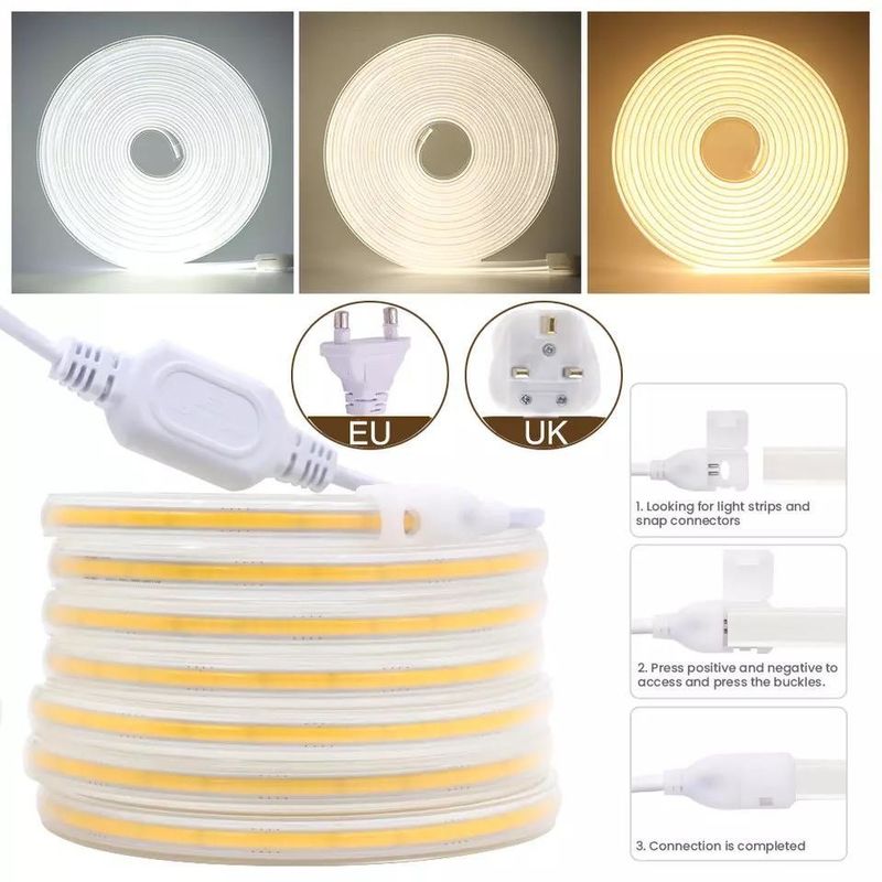 280 LEDs / metro 12v 24v 220v Rgbw Cob Light Strip Cob Led Longitud de la tira 50 metros / rollo
