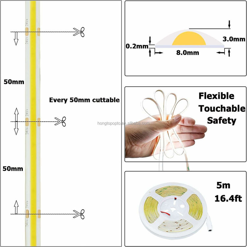 Sin caída de presión COB LED DC24V CRI90 312LEDs/m 10 metros Tiempo de trabajo 30000 horas