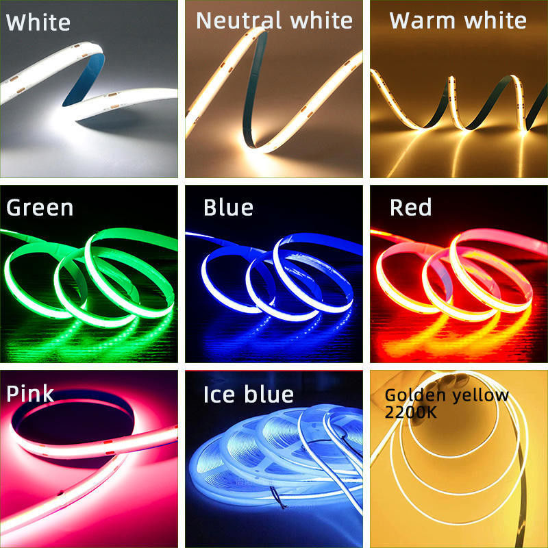 Iluminación de interiores de color blanco caliente COB LED de 8 mm de ancho con FPC LED material de resistencia