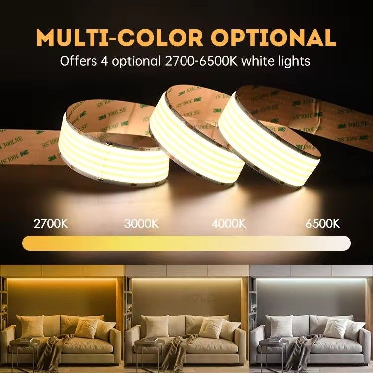 3- Ultra Wide 24V Blanco Caliente Blanco COB Luz de banda LED para iluminación decorativa LED 90Ra