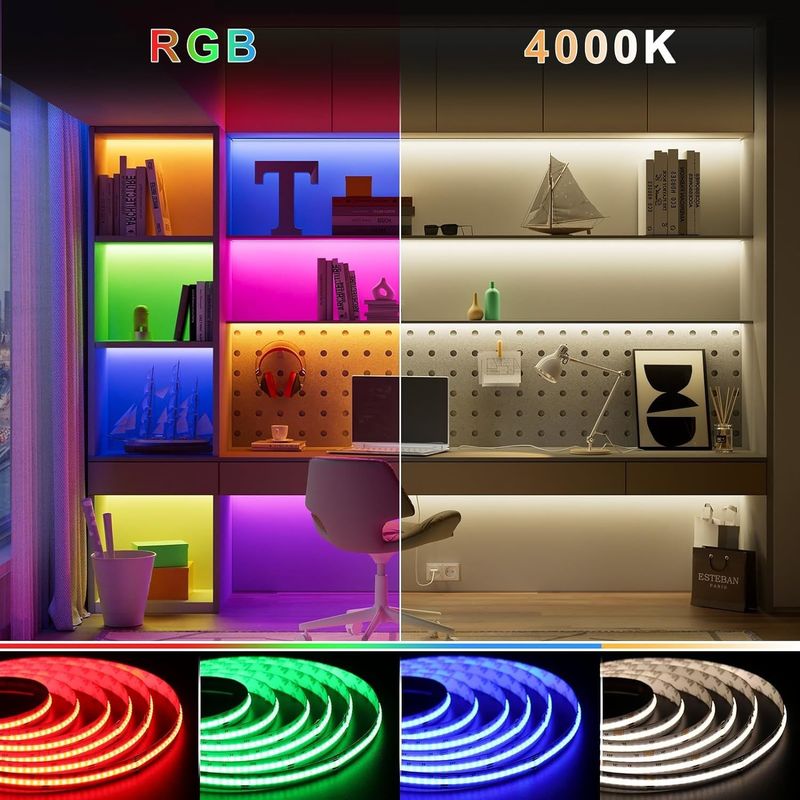 100lm/w Lámpara Eficiencia luminosa RGBW 784leds Smart COB Led Strip para decoración del hogar