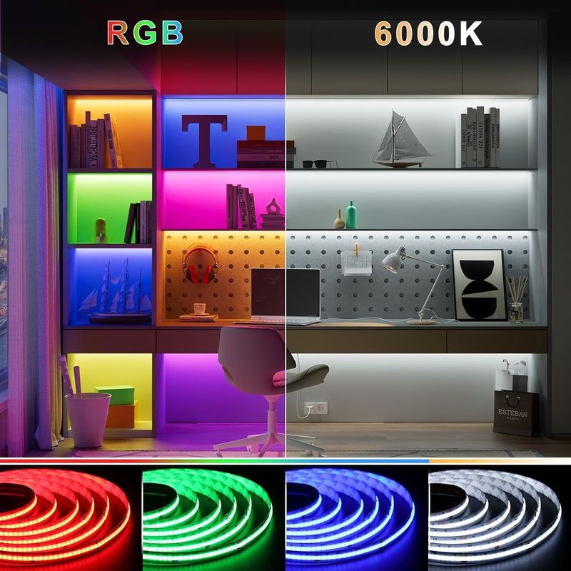100lm/w Lámpara Eficiencia luminosa RGBW 784leds Smart COB Led Strip para decoración del hogar