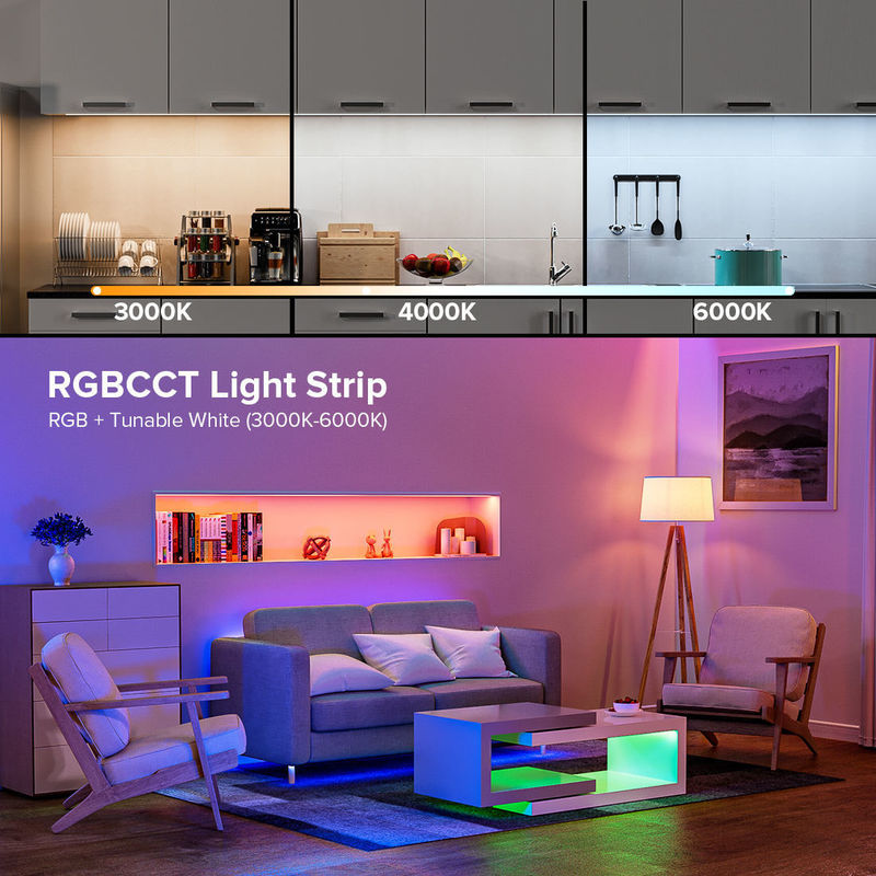 50000 horas de vida útil RGBCCT COB luz de banda LED para la iluminación del salón y el dormitorio