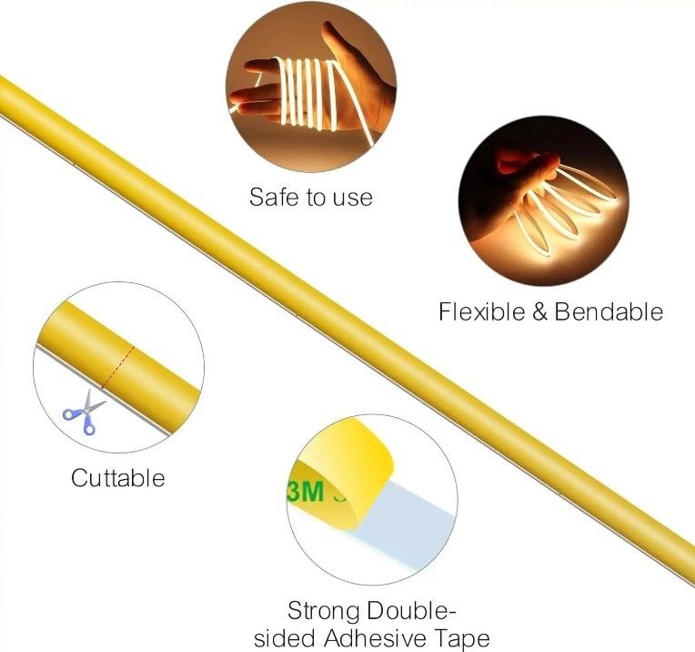DC 12V 24V 5V Ultra estrecho 3mm sin puntos COB luz de banda LED para iluminación flexible