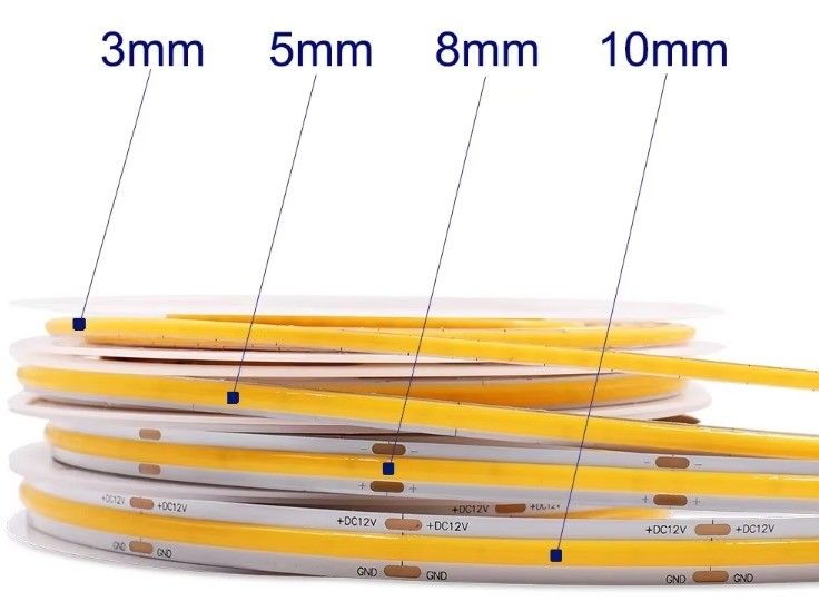 DC 12V 24V 5V Ultra estrecho 3mm sin puntos COB luz de banda LED para iluminación flexible