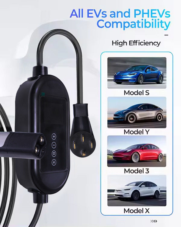16A 3.7kW Cargador EV de fase 1 con cable a prueba de agua para vehículos eléctricos Luz de indicador LCD de caja blanca/negra