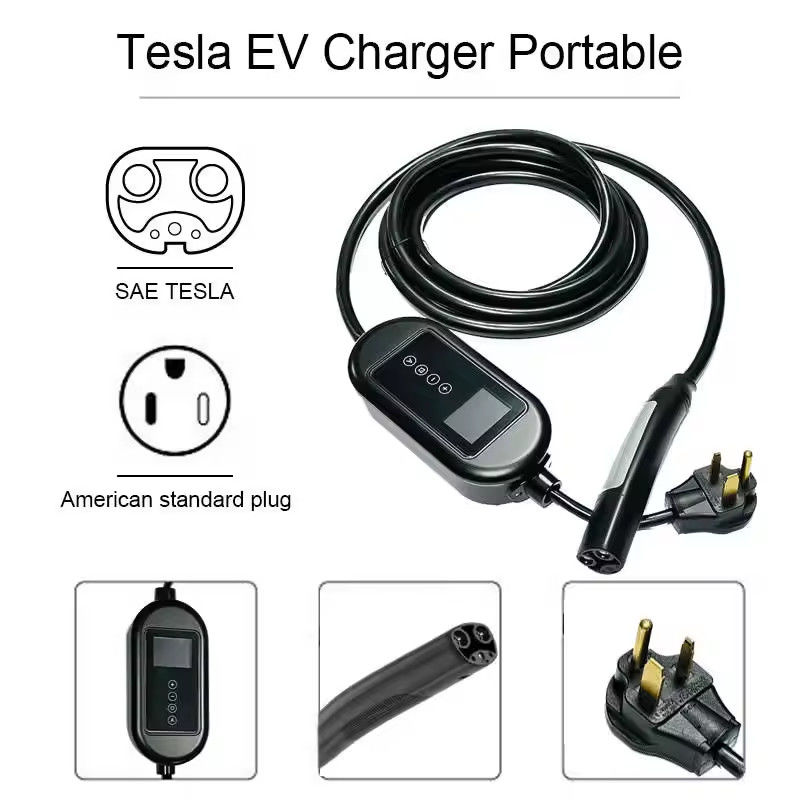 3Cargador de vehículos eléctricos de tipo 2 de 7 kW con luz de indicador LCD y cable de 4,5 M