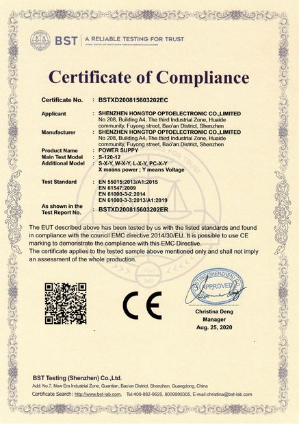 China Shenzhen Hongtop Optoelectronic Co.,Limited certificaciones